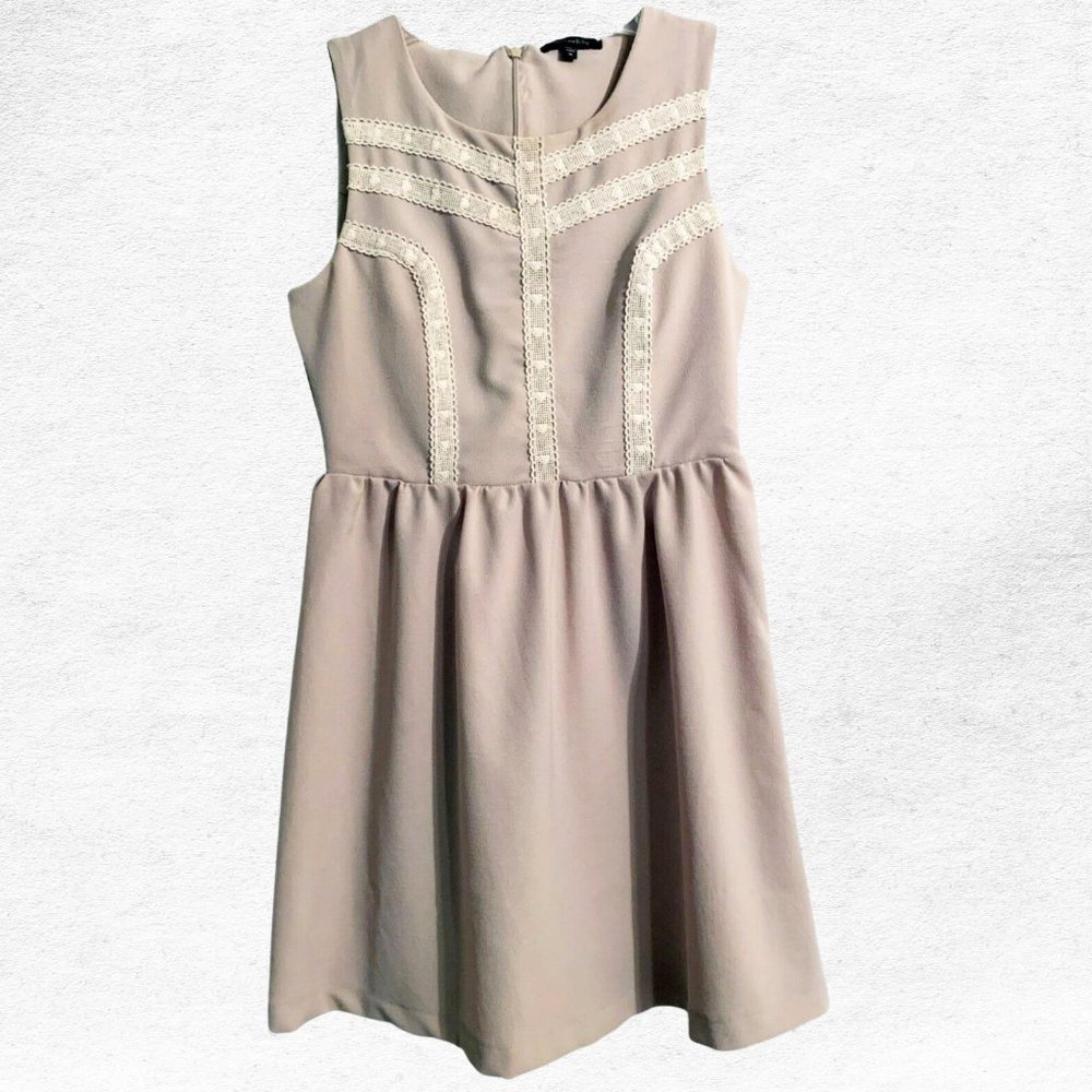 Max & Riley Tan Mini Dress Beige Lace Heart Detail